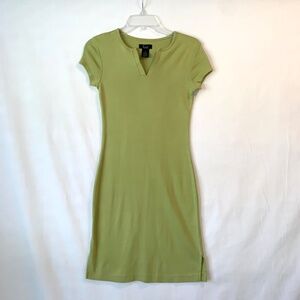 Frenchi V-Neck Short Sleeve Cotton Stretch Dress Olive Green Size XS